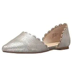 Seychelles Anthropologie D’Orsay Silver Sparkle Scalloped Edge Pointed Toe Flats