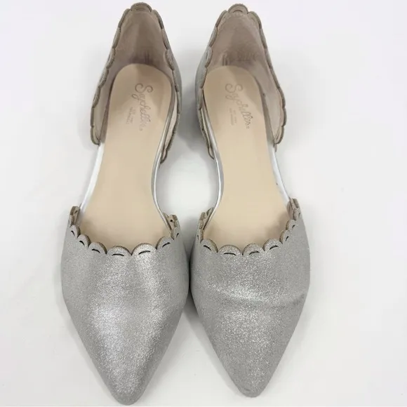 Seychelles Anthropologie D’Orsay Silver Sparkle Scalloped Edge Pointed Toe Flats