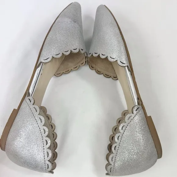 Seychelles Anthropologie D’Orsay Silver Sparkle Scalloped Edge Pointed Toe Flats