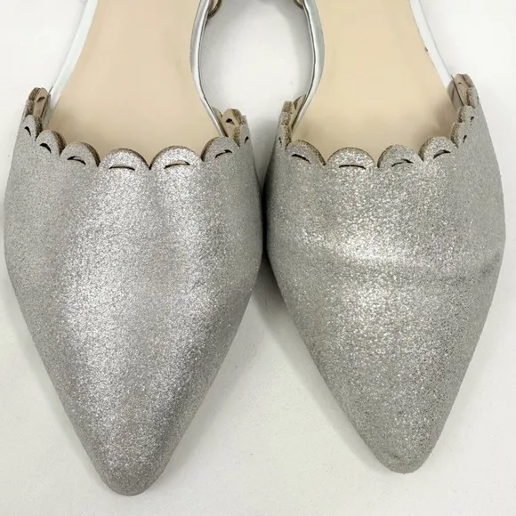 Seychelles Anthropologie D’Orsay Silver Sparkle Scalloped Edge Pointed Toe Flats