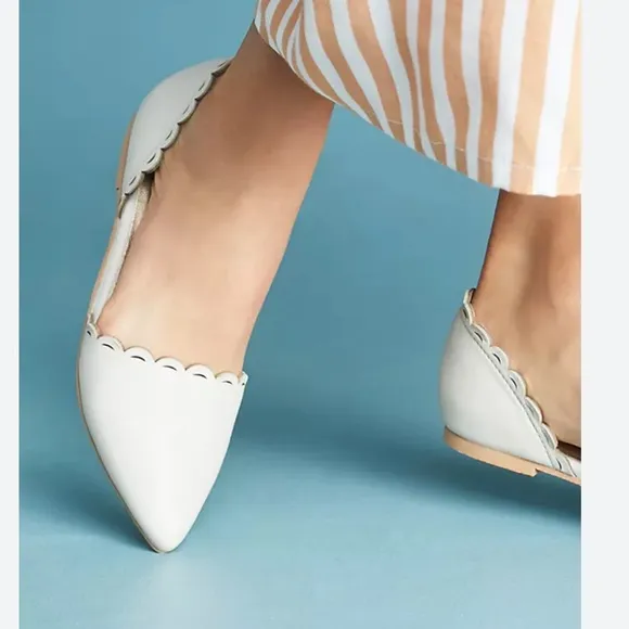 Seychelles Anthropologie D’Orsay Silver Sparkle Scalloped Edge Pointed Toe Flats