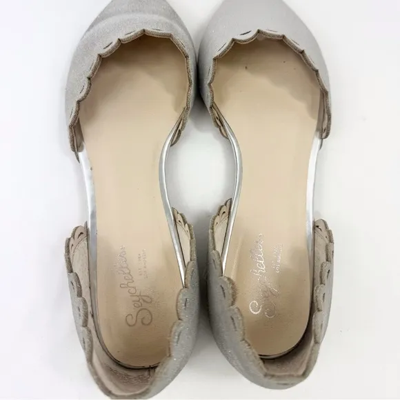 Seychelles Anthropologie D’Orsay Silver Sparkle Scalloped Edge Pointed Toe Flats