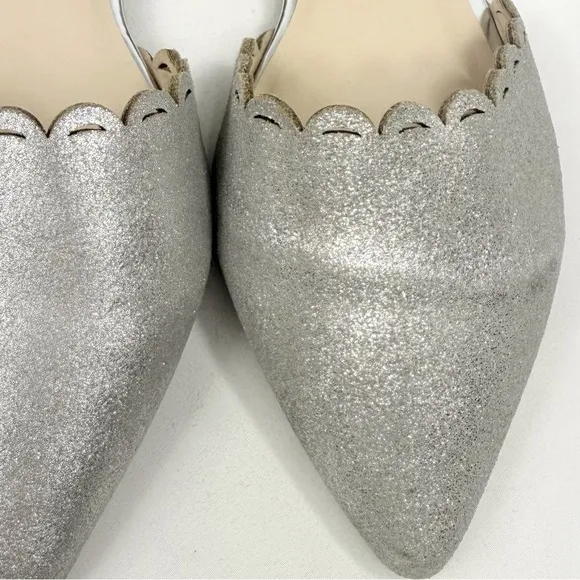 Seychelles Anthropologie D’Orsay Silver Sparkle Scalloped Edge Pointed Toe Flats