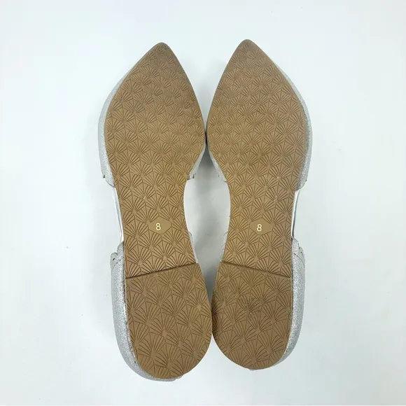 Seychelles Anthropologie D’Orsay Silver Sparkle Scalloped Edge Pointed Toe Flats