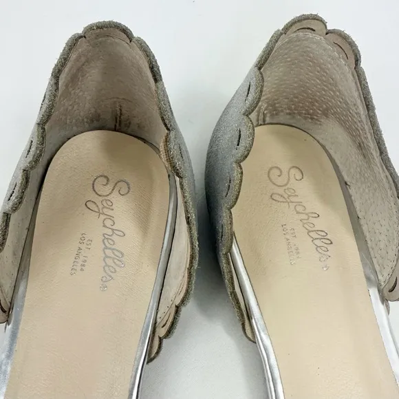 Seychelles Anthropologie D’Orsay Silver Sparkle Scalloped Edge Pointed Toe Flats