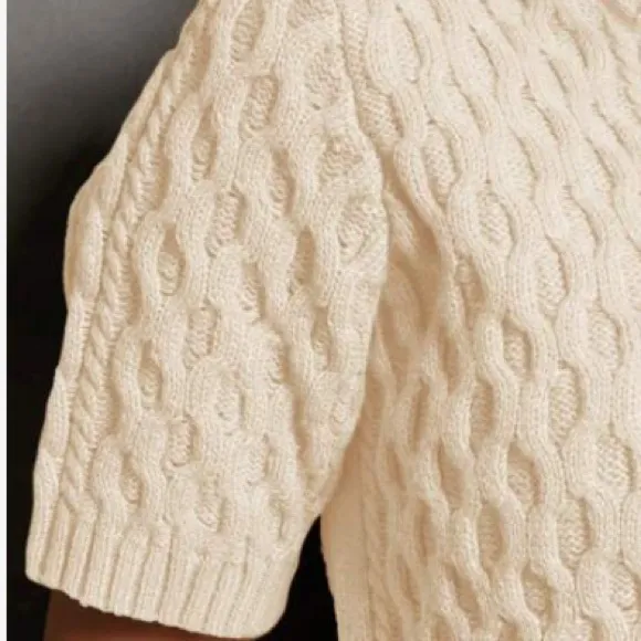 Short sleeve knit sweater cardigan with cable knit design &amp; button front