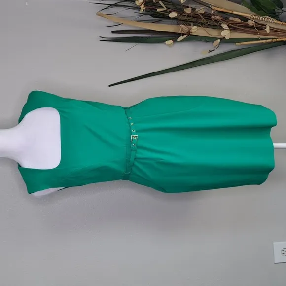 Shoshanna Belted Dress Women’s Sz 2 Green Emerald Pockets Boat Neck Lining Zip