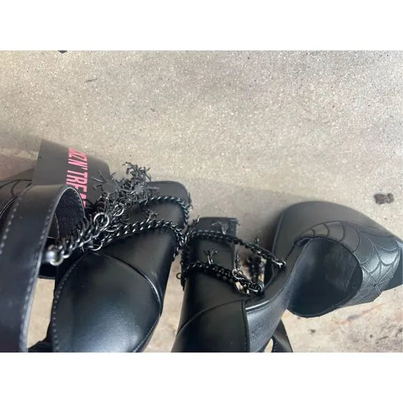 Size 5  Black Spider Halloween platform Wedges Chunky heels Dolls Kill Shoe Goth