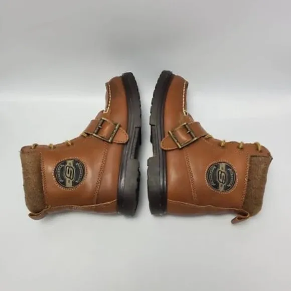 Skechers SKX Kids Adventure Brown Leather Lace Up Boots Size 1.5