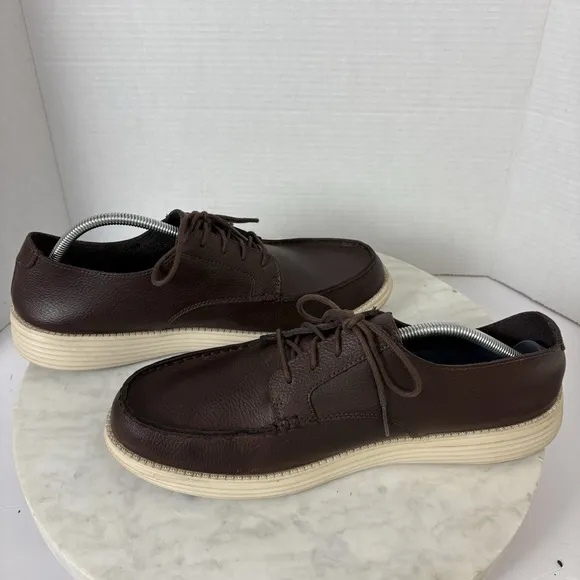 Sketchers Men's 12 Brown Leather Shoes Casual Career Office Comfort Lightweight