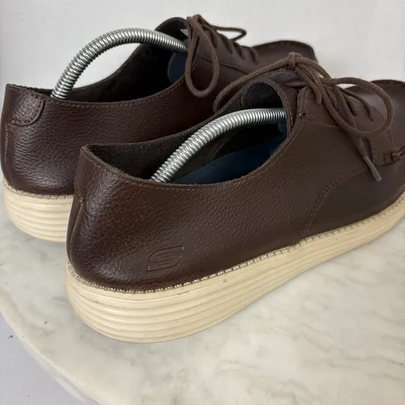 Sketchers Men's 12 Brown Leather Shoes Casual Career Office Comfort Lightweight