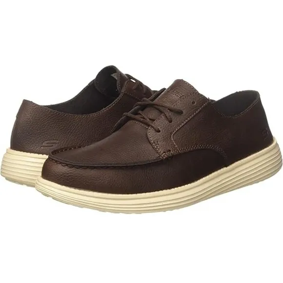 Sketchers Men's 12 Brown Leather Shoes Casual Career Office Comfort Lightweight