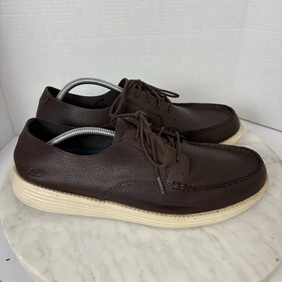 Sketchers Men's 12 Brown Leather Shoes Casual Career Office Comfort Lightweight