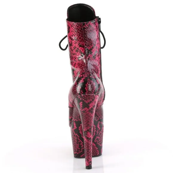 Snake Print Platform High Heel Lace Up Boots