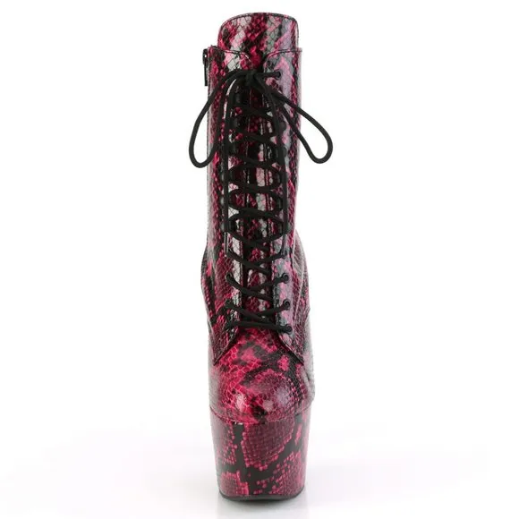 Snake Print Platform High Heel Lace Up Boots