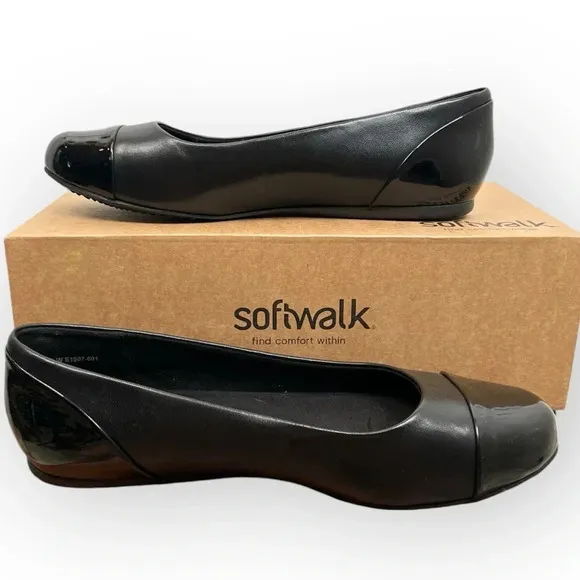 Softwalk Sonoma Women's Black Ballet Flats Size 10W Cushioned Footbed