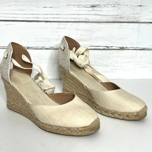 Soludos Marseille Espadrille Wedges Ivory Shoe Size 10