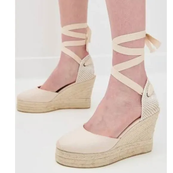 Soludos Marseille Espadrille Wedges Ivory Shoe Size 10