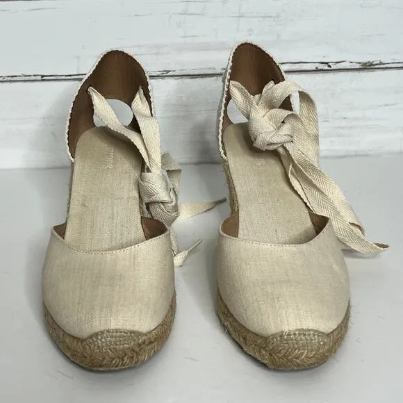 Soludos Marseille Espadrille Wedges Ivory Shoe Size 10