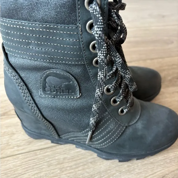 Sorel Black Lace Up Wedge Boots
