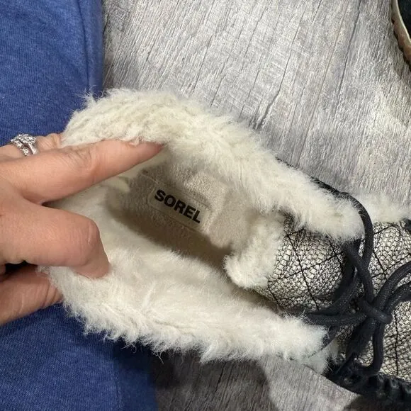 Sorel Black and White Moccasins