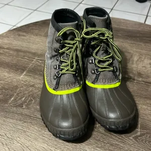 Sorel Brown Green Canvas Waterproof Lace Up Duck Boots Size 4