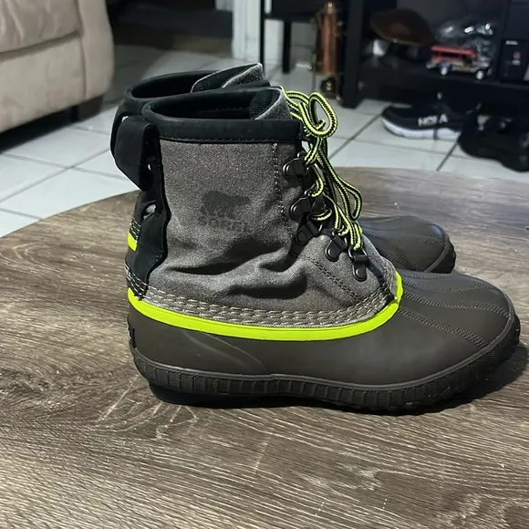 Sorel Brown Green Canvas Waterproof Lace Up Duck Boots Size 4