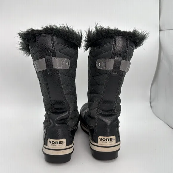 Sorel - Girls Torino ll youth waterproof Boots black leather faux fur &amp; fleece 7