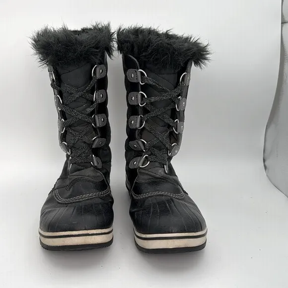 Sorel - Girls Torino ll youth waterproof Boots black leather faux fur &amp; fleece 7