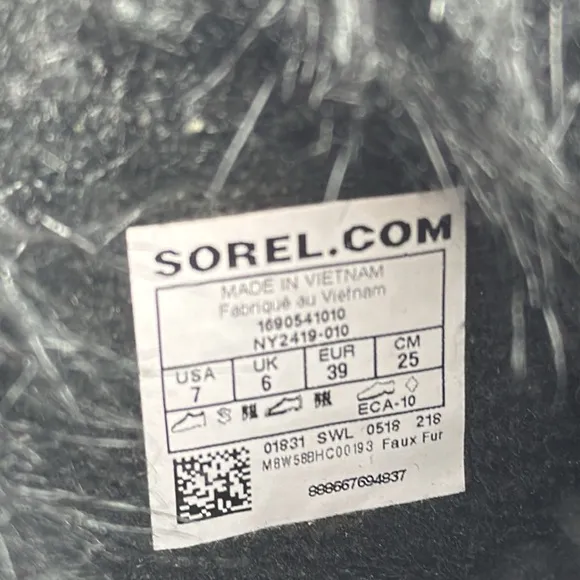 Sorel - Girls Torino ll youth waterproof Boots black leather faux fur &amp; fleece 7