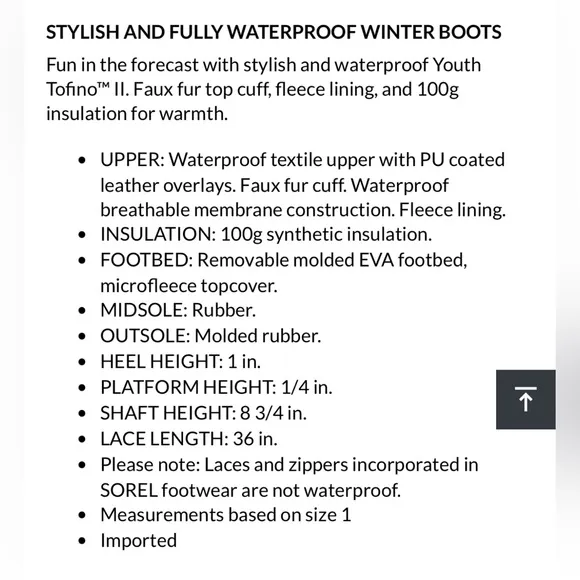 Sorel - Girls Torino ll youth waterproof Boots black leather faux fur &amp; fleece 7