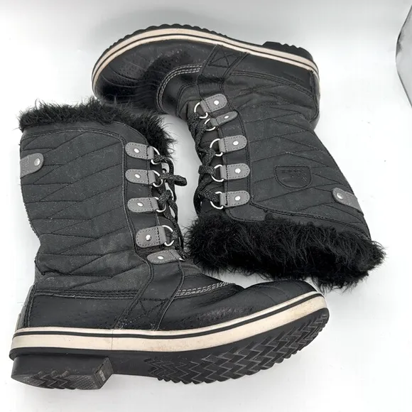 Sorel - Girls Torino ll youth waterproof Boots black leather faux fur &amp; fleece 7