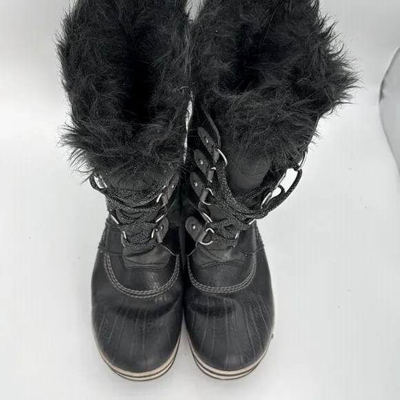 Sorel - Girls Torino ll youth waterproof Boots black leather faux fur &amp; fleece 7