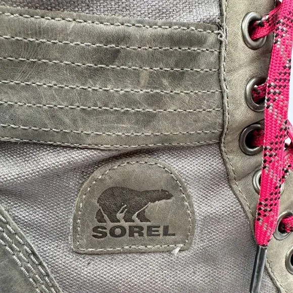 Sorel Gray Lexie Wedge Boots Women's Size 10 NL3046 EUC Grey Pink Lace
