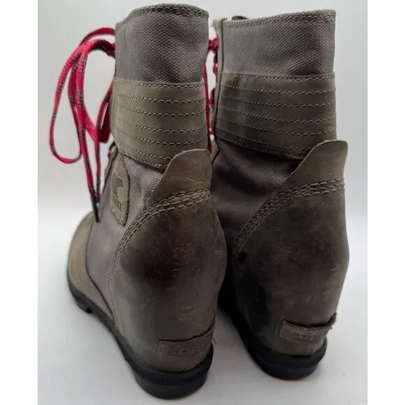 Sorel Gray Lexie Wedge Boots Women's Size 10 NL3046 EUC Grey Pink Lace