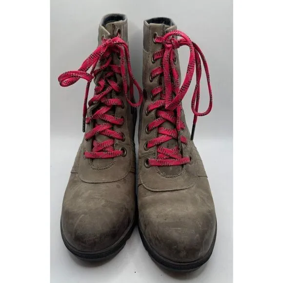 Sorel Gray Lexie Wedge Boots Women's Size 10 NL3046 EUC Grey Pink Lace