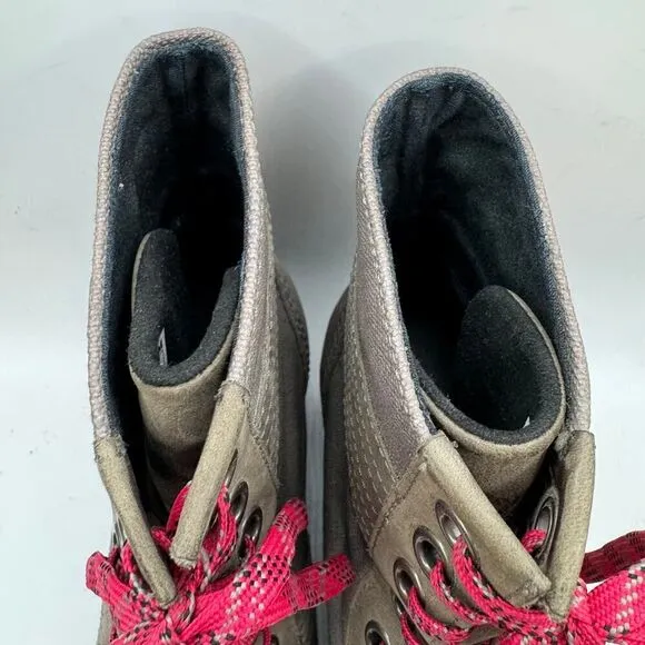 Sorel Gray Lexie Wedge Boots Women's Size 10 NL3046 EUC Grey Pink Lace