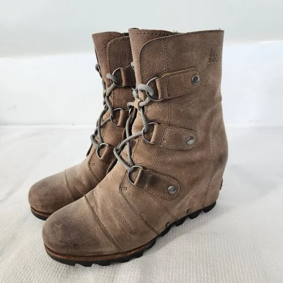 Sorel Joan Of Arctic Boots Women’s Size 8 Taupe Wedge Lace Up Waterproof