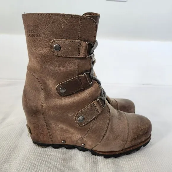 Sorel Joan Of Arctic Boots Women’s Size 8 Taupe Wedge Lace Up Waterproof