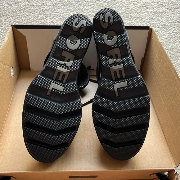 Sorel Joanie II Lace Black Leather Wedge Platform Sandals Size 10.5