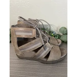 Sorel Joanie II Lace Up Black Open Toe Gladiator Wedge Sandals Women's Size 8.5