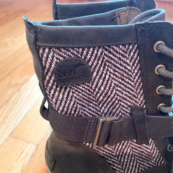 Sorel Lace Up Slim Combat Boots Olive Green Herringbone Size 8