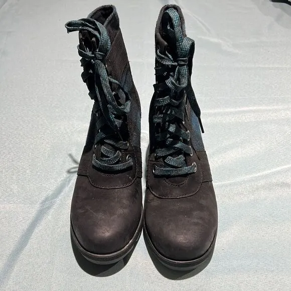 SOREL | Lexie Green Black Buffalo Plaid Wedge Leather Lace Up Boots A8