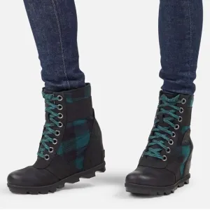 SOREL | Lexie Green Black Buffalo Plaid Wedge Leather Lace Up Boots A8