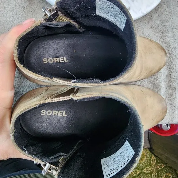 Sorel Shoes Womens Size 7 Brown Leather Side Zip Wedge Ankle Booties *GUC*