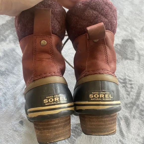 Sorel Slimpack II Lace up Duck Rain Boots Cranberry Women's Size 6.5