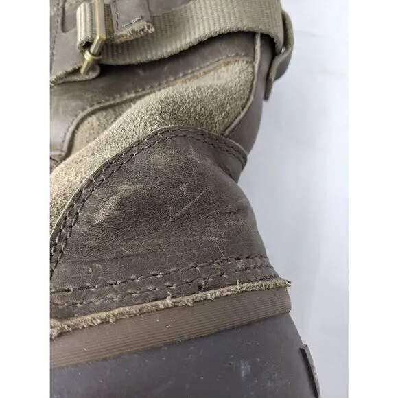 SOREL Tall Lace Up Heel Carly Conquest Women 6.5 Riding Boots Olive Green Leathe