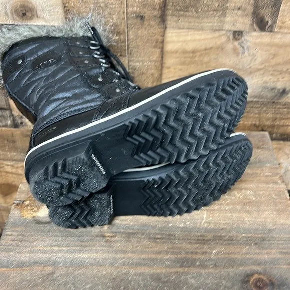 SOREL Tofino II Faux Fur Lined Waterproof Boots Womens 8 Black Lace Up Snow Rain