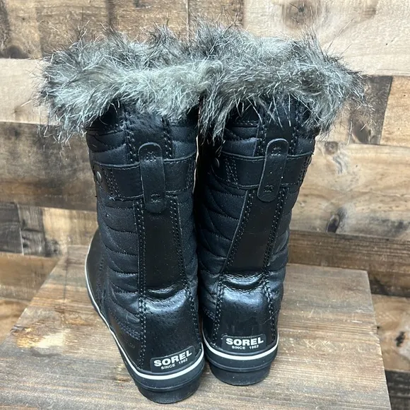 SOREL Tofino II Faux Fur Lined Waterproof Boots Womens 8 Black Lace Up Snow Rain