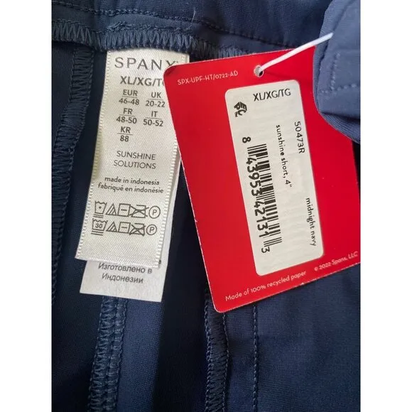 Spanx NWT 4&quot; Midnight Navy Blue Sunshine Shorts, UPF 50  Women's Size XL